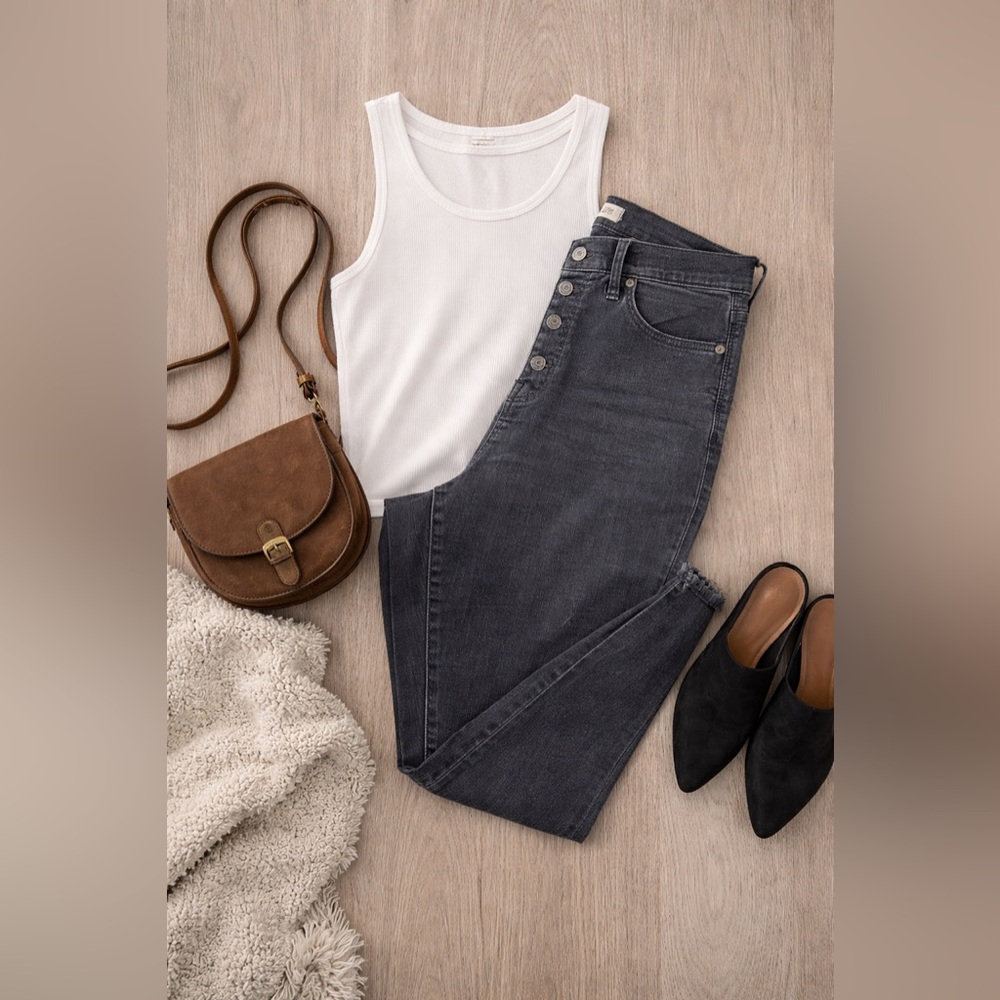 Madewell Charcoal Frayed Hem Ankle Jeans